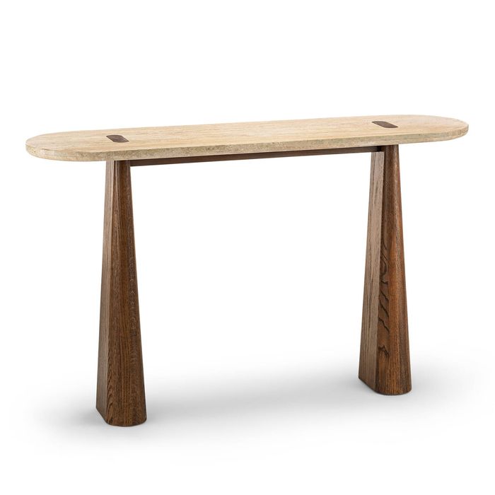 Saraya 135cm Honey Travertine & Brown Oak Console Table