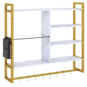 Costway 107CM Floating Shelves 6-Tier Wine Rack Wall Shelf Kitchen Coffee Bar Display-White