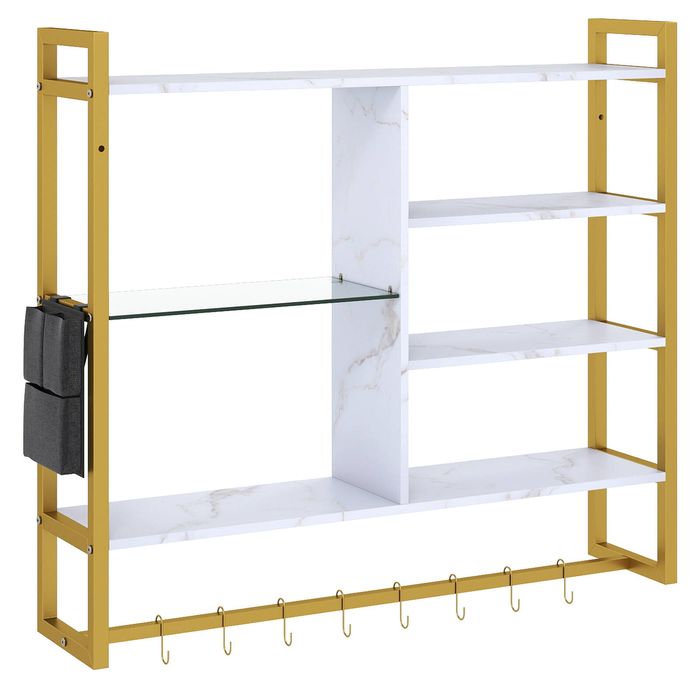 Costway 107CM Floating Shelves 6-Tier Wine Rack Wall Shelf Kitchen Coffee Bar Display-White
