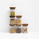 Kitchen Pro Core Glass Spice Canister with Walnut Lid Set 6pc
