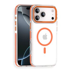 For Apple iPhone 17 Pro Magsafe Magnetic Back Case Shockproof Protective Clear Cover (Orange)