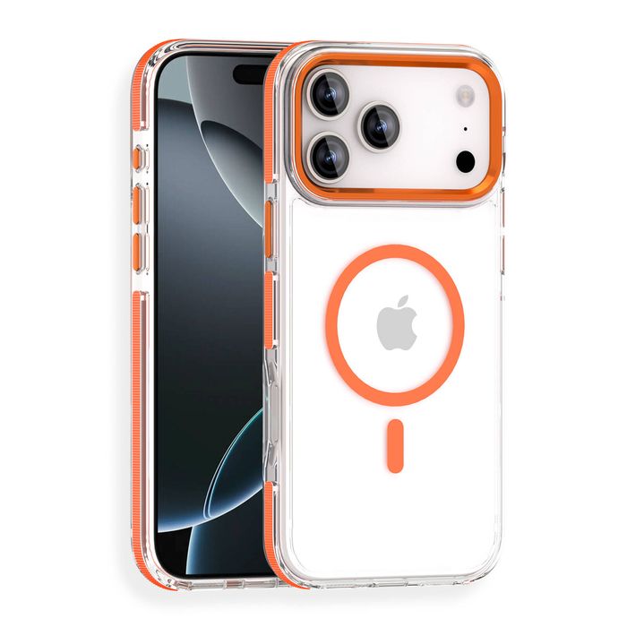 For Apple iPhone 17 Pro Magsafe Magnetic Back Case Shockproof Protective Clear Cover (Orange)