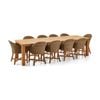 Barbados Outdoor Teak 3m Rectangle Dining Table Brushed Wheat With 10 Coastal Wicker Chairs & Cream Cushions
