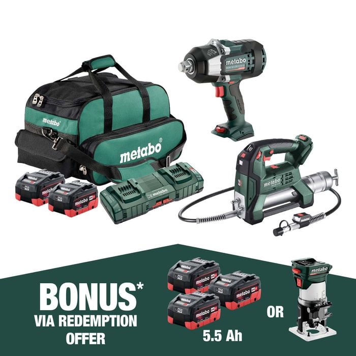 Metabo 18V 2 Piece Cordless Impact Wrench and Grease Gun AU68203655 Kit