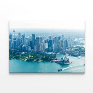 Aerial View of Sydney Skyline with Opera House  Print 100% Australian Made 120 x 90cm  (Stretched)