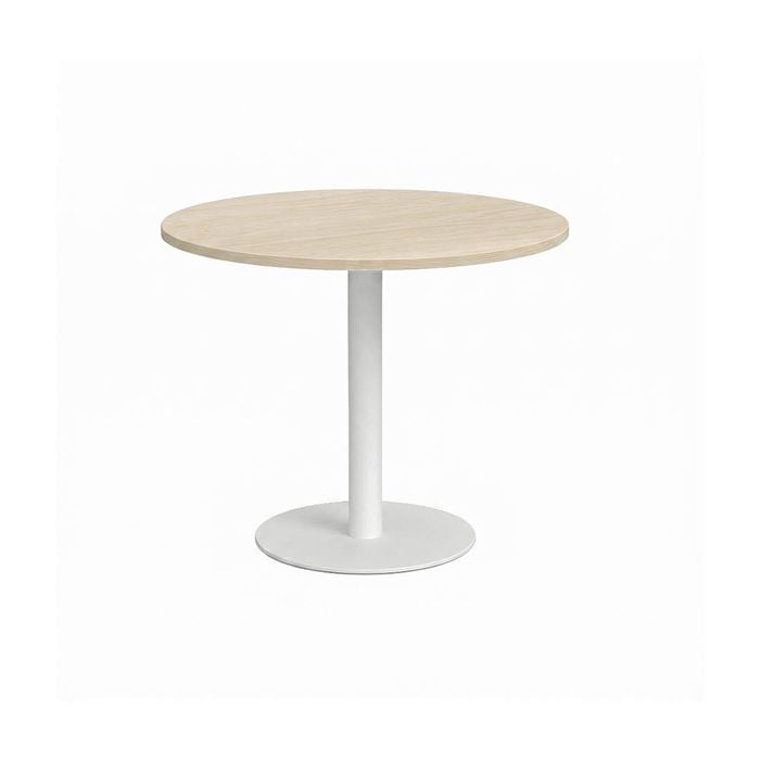 Olg Disc Meeting Table White Frame Nordic Maple Top 900mm Diameter
