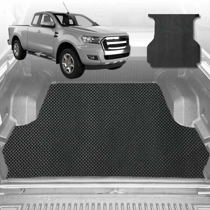 6D Diamond Ute Tub Mat for Ford Ranger (PX Dual Cab Ute) 2012-2015 (with spray on liner or no liner)-Black-Outback GT