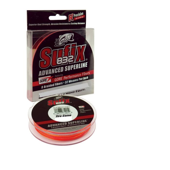 300yd Spool of 6lb Sufix 832 Superline Braided Fishing Line - Fire Camo Braid