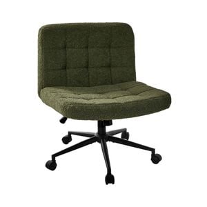 Oikiture Mid Back Armless Office Desk Chair Wide Seat Boucle Green with Wheels