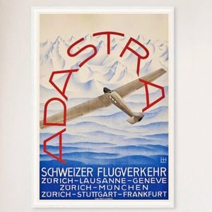Galrie Ad Astra Aero Vintage Travel Poster Zurich Lausanne Geneve Switzerland Art Print, White Frame, A1 60 x 84cm (23 x 33inch)