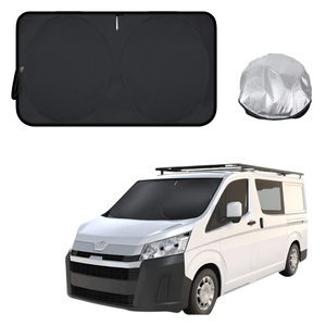 Front Windscreen Sun Shade for Toyota Hiace Van 2019 - Current (LWB) - XL 160 x 100 cm - Black