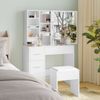 Advwin Dressing Table Set with Slide Mirror and Stool Vanity Desk Hiden Storage 5 Drawers White