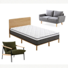 Zinus Double Arden Japandi Bamboo Bed Frame & Mattress Set with York 2 Seater Sofa & Sling Accent Chair, Support iCoil Eurotop
