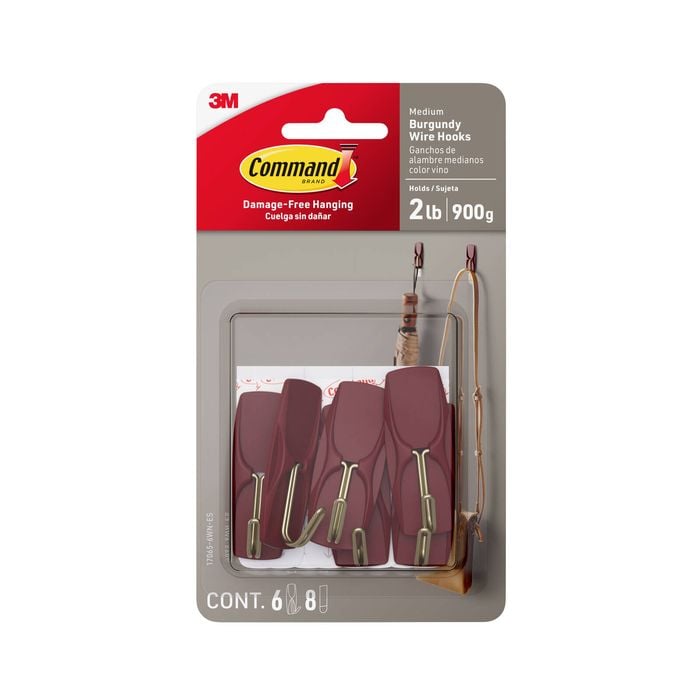 Command Medium Burgundy Wire Adhesive Hook - 6 Pack