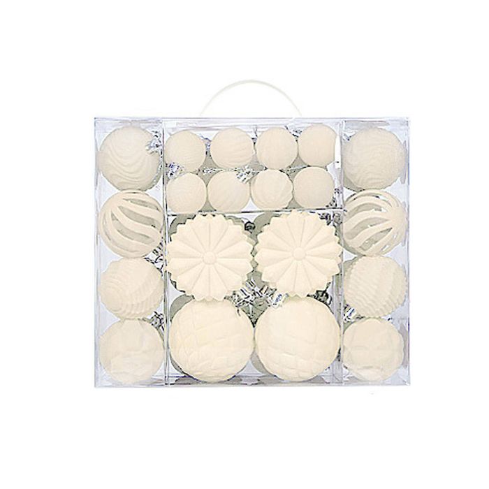 Catzon 48 Pcs Velvet Christmas Balls Flocked Shatterproof Baubles for Holiday Wedding Party-Beige