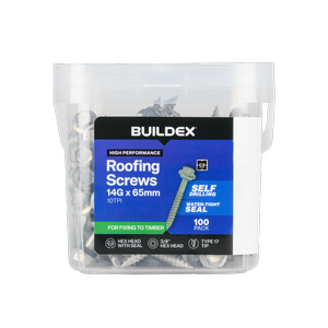 Buildex 14G x 65mm Class 3 Roofing Screws with Seal - 100 Pack