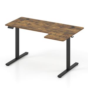 Costway L Electric Standing Desk 140x85CM Table Memory Hooks Brown