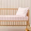 Dreamaker Baby Bask Washed Cotton Yarn Dyed Stripe Fitted Sheet Set Pink Pearl Large Cot