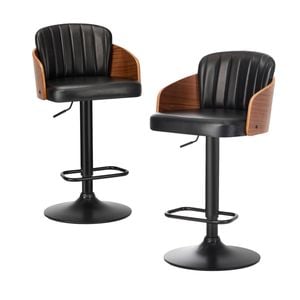 Oikiture 2x Bar Stools Swivel Gas Lift Leather Retro Black OMA