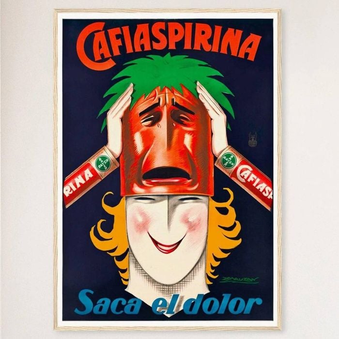 Galrie Cafiaspirina Saca el Dolor Vintage Advertising Poster Retro Wall Art, Wood Frame, A1 60 x 84cm (23 x 33inch)