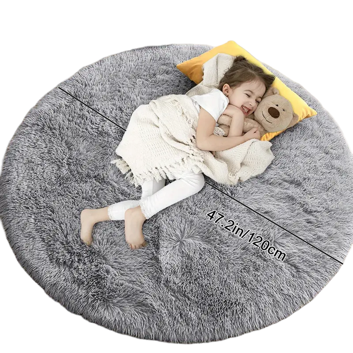 Lifebay Cozy Gray Fluffy Round Rug - 120x120cm | Ultra Soft Shaggy Area Rug