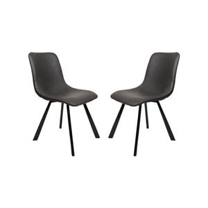 Raimon Furniture Set of 2 Cos Faux Leather Dining Chair Black Metal Legs - Antique Black