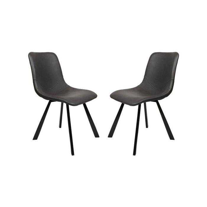 Raimon Furniture Set of 2 Cos Faux Leather Dining Chair Black Metal Legs - Antique Black