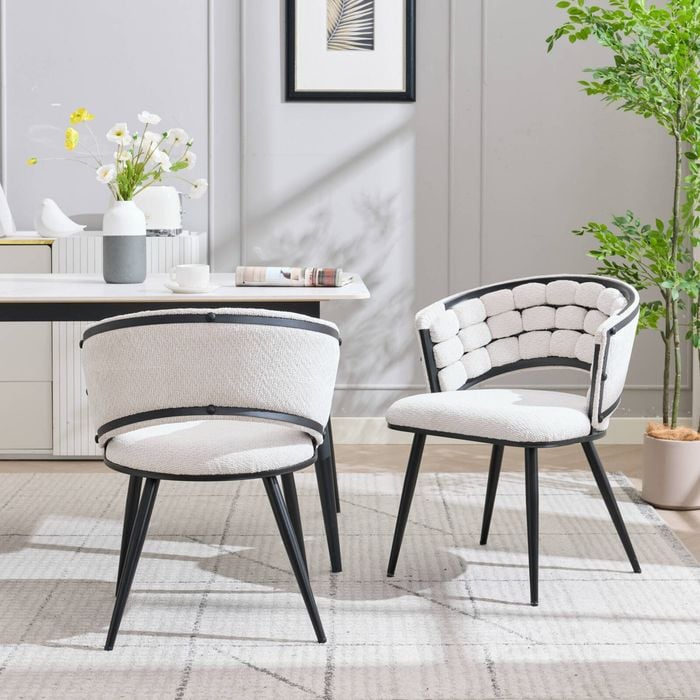 Homfurn Dining Chairs Set Of 2, Velvet Dining Chair With Curved Open Back, Upholstered Accent Chair For Dining Room (beige)
