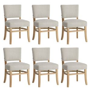 Oikiture 6x Dining Chairs Wooden Kitchen Seat Rubberwood Frame Accent Chair Beige