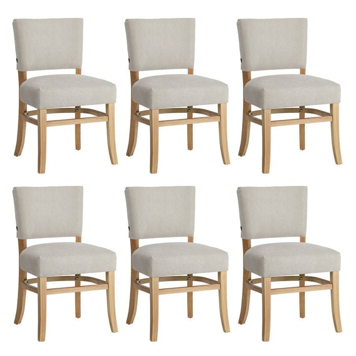 Oikiture 6x Dining Chairs Wooden Kitchen Seat Rubberwood Frame Accent Chair Beige