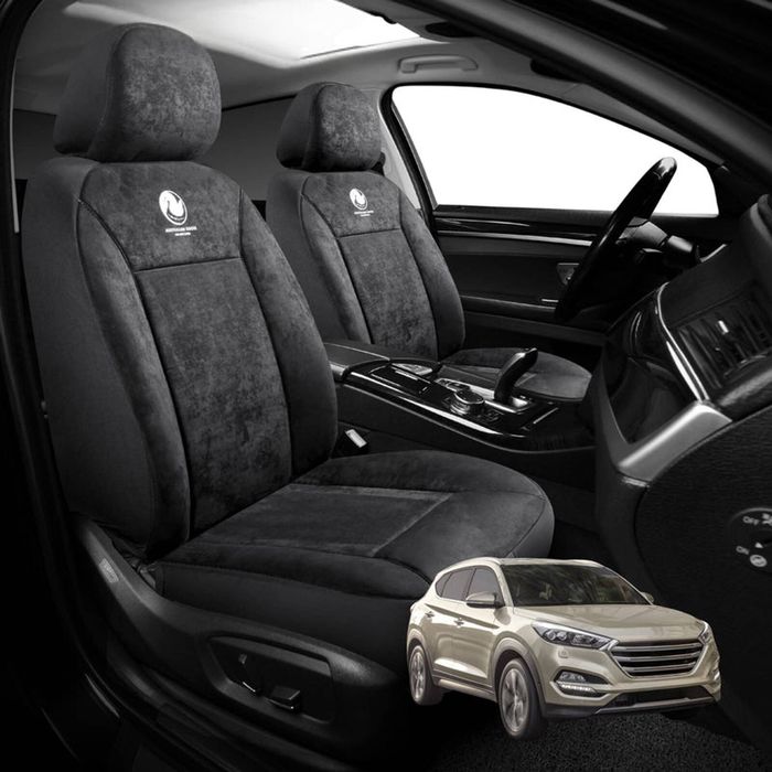 Australian Goose Edition Front Seat Covers for Hyundai Tucson 2015 - 2020 (TL) - Suede, Universal Fit - Black