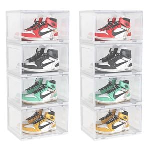 Soga 2x 4-tier Transparent Shoe Organiser Stackable Folding Storage Box Magnetic Door
