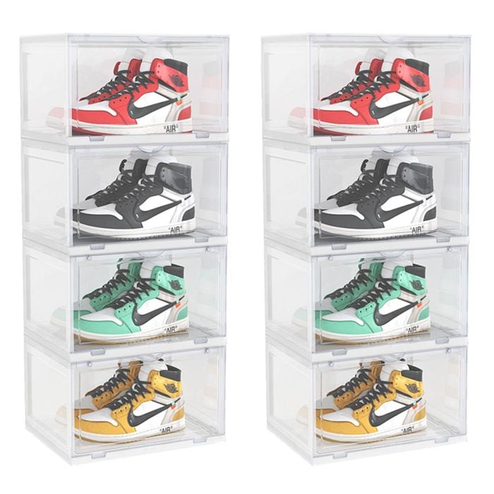 Soga 2x 4-tier Transparent Shoe Organiser Stackable Folding Storage Box Magnetic Door