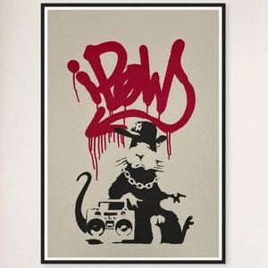Galrie Banksy Gangsta Rat Art Print - Iconic Urban Rebellion Poster, 2004, Black Frame, 70 x 100cm (28 x 40inch)