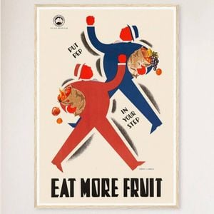 Galrie Eat More Fruit Retro Australian Vintage Advertising Poster for Home Decor, Wood Frame, A1 60 x 84cm (23 x 33inch)