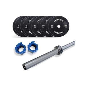 150KG Olympic Black Bumper Plates Set + 20KG Olympic Barbell 1500LB