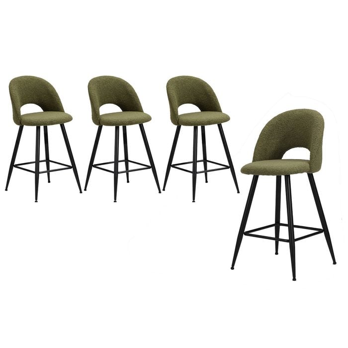 Oikiture 4X Bar Stools Green Boucle