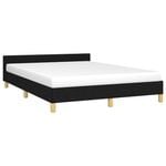 vidaXL Bed Frame Slat Bed Base with Headboard Black 153x203 cm Queen Fabric