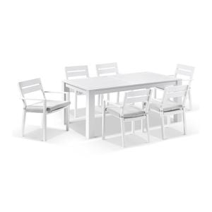 Santorini 6 Seater Outdoor Rectangle Aluminium Dining Table And Chairs Setting