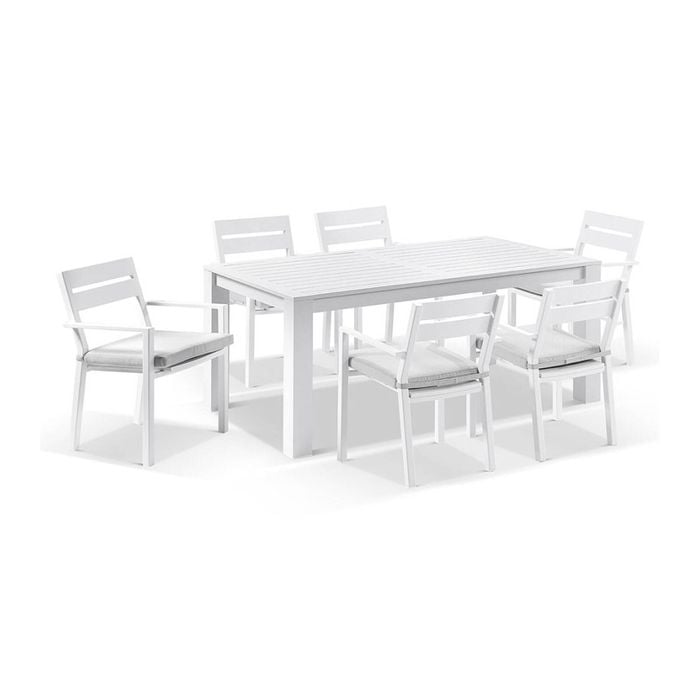Santorini 6 Seater Outdoor Rectangle Aluminium Dining Table And Chairs Setting
