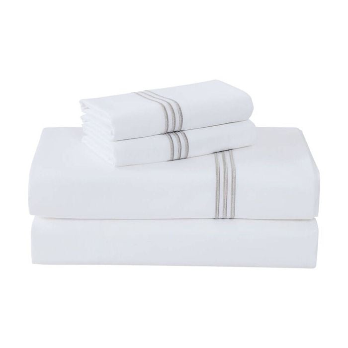 Grosvenor House 500TC Hotel Embroidered Sheet Set King White With Taupe