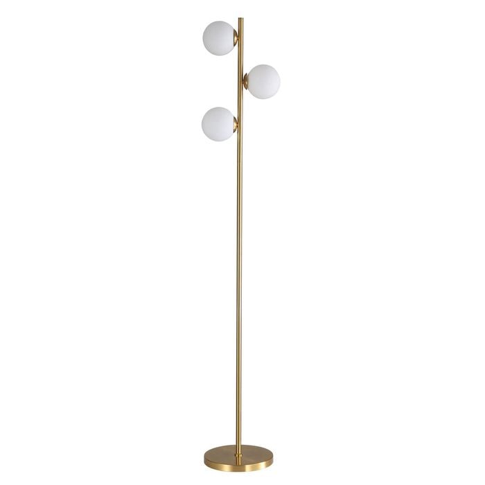 Oriel Lighting Valcross 3lt Decorative Floor Lamp With Opal Matt Glass Spheres Satin Brass