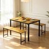 Ufurniture 3 Pcs Dining Table & Chair Set 4-Seater Space-Saving Dining Furniture Set with 2 Benches Walnut