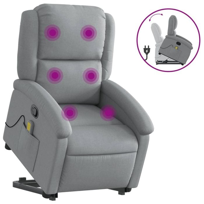 vidaXL Stand up Massage Recliner Chair Light Grey Fabric