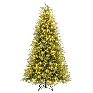 Costway 2.1M Pre-Lit Artificial Christmas Tree Soft TPE & PVC Mixed Xmas Tree w/330 LEDs-Green