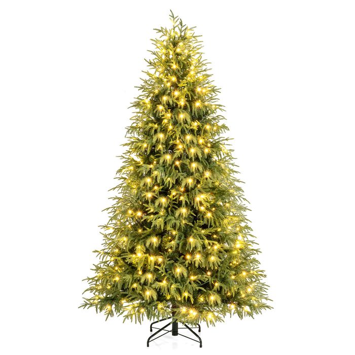 Costway 2.1M Pre-Lit Artificial Christmas Tree Soft TPE & PVC Mixed Xmas Tree w/330 LEDs-Green