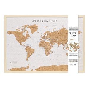 Splosh 93.5cm Travel Framed Cork Board World Map w/ Hook Large