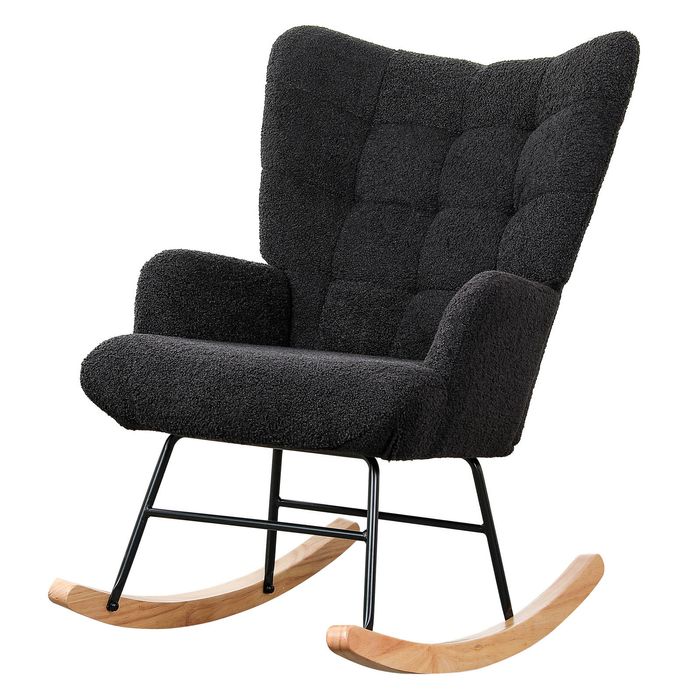 Levede Rocking Chair Armchair Sherpa with Solid Wood Legs Grey Colour