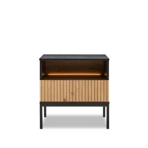 Big Lot Artisian Oak / Black Brooklyn Bedside Table with LED