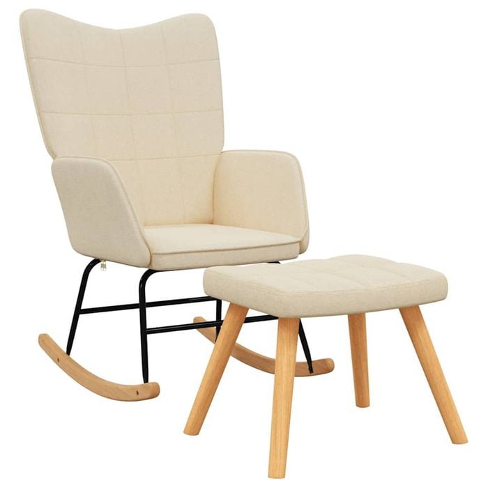vidaXL Rocking Chair with a Stool Cream Fabric Home Armchair Seating Rocker